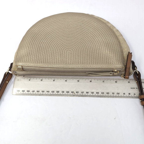 Stella & Dot Sidekick Convertible Crossbody / Belt Bag Gold Faux Leather/Fabric - Picture 12 of 15